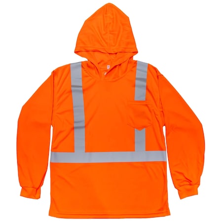 2W International Hi-Vis Hooded Long Sleeve T-Shirt, Polyester, Orange, L HTLB123C-2